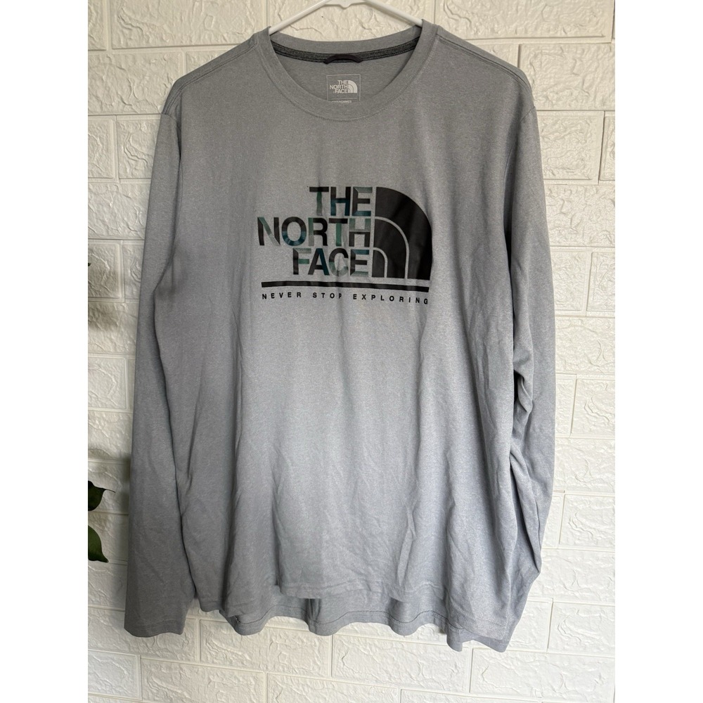 The North Face Mens Long Sleeve Graphic Logo T-Shirt Gray Large Active Fit